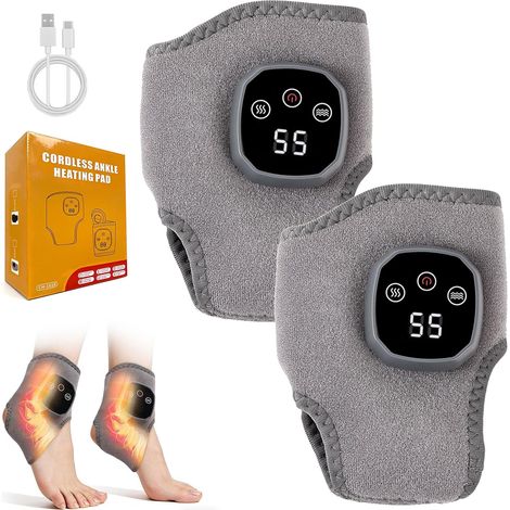 Masseur de Pieds 3 en 1 Électrique et Sans Fil, appareil de massage portable pour cheville avec 3 Modes, 3 Niveaux de Chaleur, Massage Pieds pour Chevill, Talons, Dessus du Pied (Gris B (2 pièces)) (1/5)