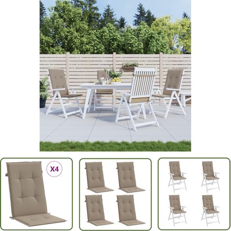 The Living Store Coussins de chaise de jardin dossier haut lot de 4 taupe tissu - Coussins De Chaise - Coussins De Jardin - Coussins Exterieur - Cushions De Salon - Décorations Intérieures (1/5)