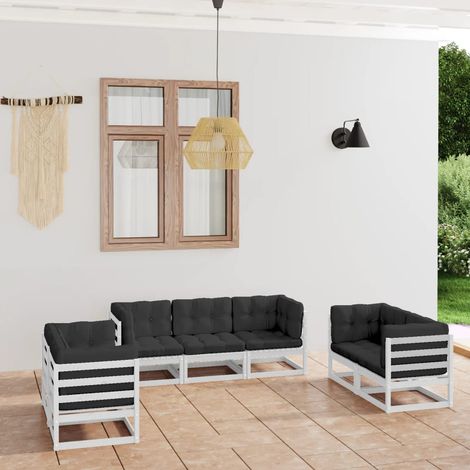 Salon de jardin 7 pcs Ensemble Table et Chaise de Jardin - avec coussins Bois de pin massif BV588688 - BonneVie (1/5)