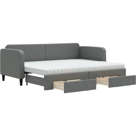 Canapé-lit avec matelas gigogne et tiroirs, gris foncé, 80x200 cm, tissu. (1/5)