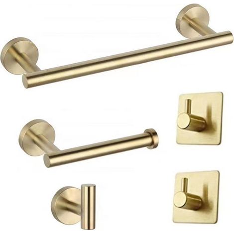 Badezimmer-Accessoire-Set, 5-teilig, gebürstetes Gold, Edelstahl (1/5)