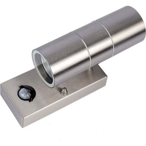 Apliques de exterior con sensor de movimiento PIR, alimentados por la red eléctrica, función de elevación/descenso, de acero inoxidable, con clasificación IP44, luces de seguridad para jardín + bombil