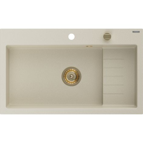 Mexen Omar Granitspüle 1-Becken 800 x 480 mm, beige, goldener Siphon - 6520801005-69-G (1/5)