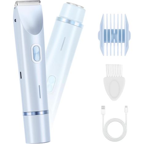 Tondeuse bikini 2 en 1 pour femmes, rasoir électrique étanche IPX7 Épilation du visage indolore - Bleu (1/5)