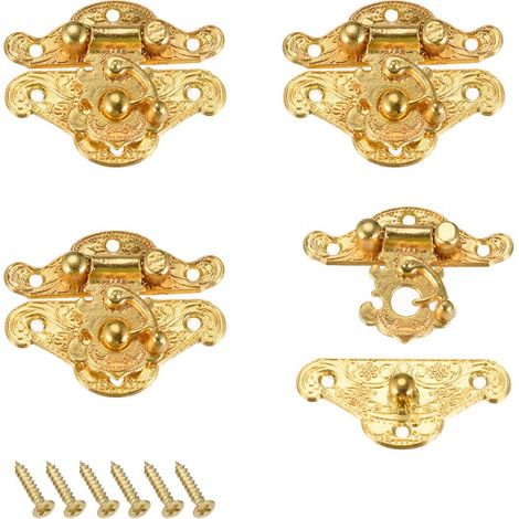 4 Set Bois Boîte Poitrine Boîtier Fermoir Clôture loquets Doré 37x28mm (1/3)