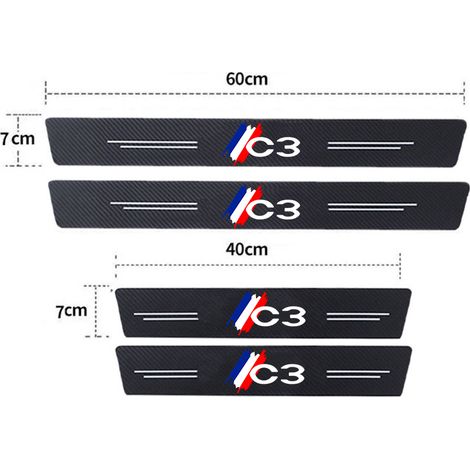 (C3 4 pièces) Compatible avec Citroën C3 : emblème, protection de seuil de porte en fibre de carbone, autocollants et protections de pédales. Accessoires auto. (1/5)