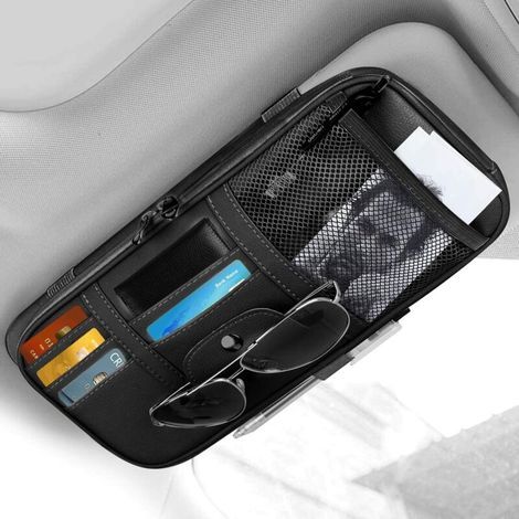 Leder-Auto-Organizer-Tasche mit Sonnenschutz-Zubehör, Aufbewahrungstasche für Karten, Schlüssel, Kennzeichen, Handy, Rechnungen, Dokumente (1/5)