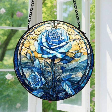 12.5cm Suspension Vitrail pour Fenêtre - Accroche-Soleil Floral Artistique pour Portail Jardin Terrasse Décoration Noël Fête des Mères Anniversaire Cadeaux pour Femmes, Hommes, Mère, Grand-Mère, Tante (1/5)