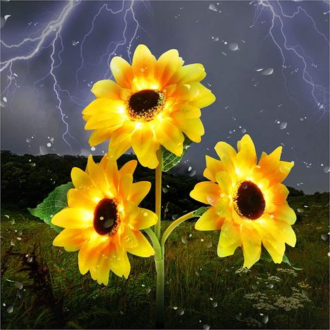 Lampe Solaire Extérieur Décor Jardin, Tournesol Lumière Piquet avec 3 Fleurs Étanche LED Énergie Solaire pour Patio Pelouse Allée Décoration, Jaune (Lot de 1) (1/5)
