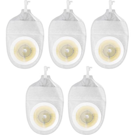 Lot de 5 poches d'urostomie monobloc, anti-reflux et anti-odeurs, en hydrocolloïde, vidables. (1/5)
