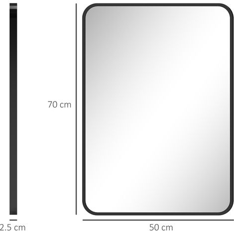 Miroir de salle de bain avec cadre et crochets en métal, 50 x 2,5 x 70 cm, noir (1/5)