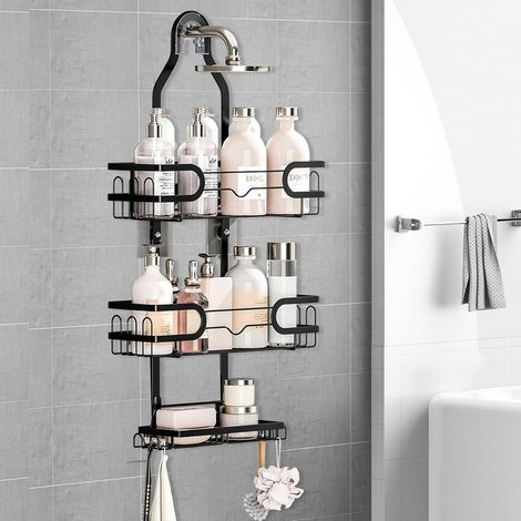 Fer Caddy de Douche Suspendu à 3 Niveaux, Organisateur de Douche à Suspendre avec Crochets et Porte Savon Rangement Suspendu Sans Percage pour Salle de Bain (1/5)