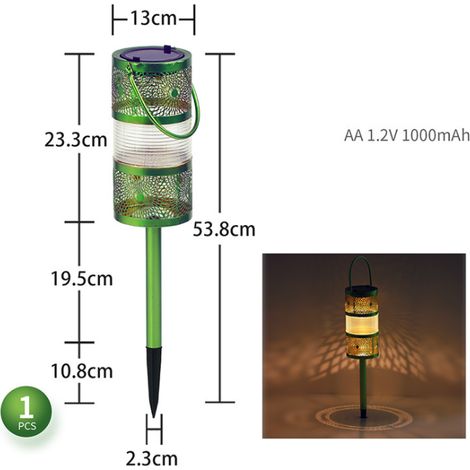 Lampe de jardin solaire LED, double usage (suspension/prise au sol), lanterne creuse décorative pour jardin (verte) (1/5)