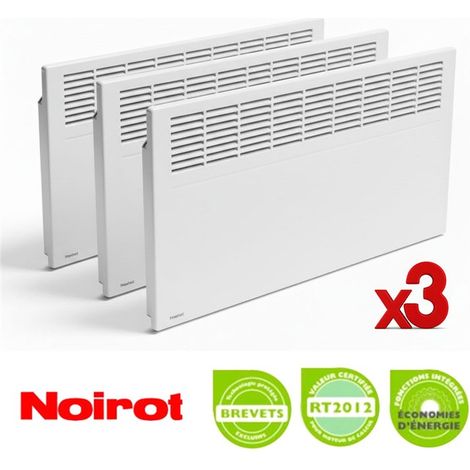 Lot de 3 radiateurs chauffage électrique à inertie Noirot Moby FP 2000W blanc fil pilote 6 ordres