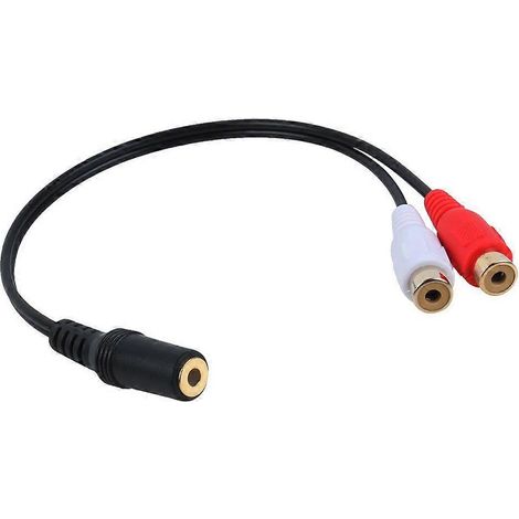 Adaptateur audio stéréo RCA plaqué or, prise jack 3,5 mm femelle vers 2 prises jack femelles (15 cm), noir (1/4)