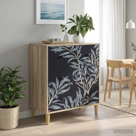 vidaXL Cajonera DOKKUM Estampado de helecho azul 66 x 36,5 x 75 cm (1/5)