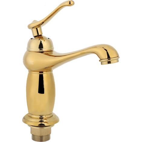Robinet de salle de bain européen antique avec eau chaude et froide G1/2 (Gourde dorée) (1/5)