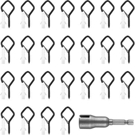 Screw Hooks, 20 Pack, Hanging Hooks, Screw Eye Bolts, Screw Hooks with Retaining Rings, Wood Thread Wall Hooks, Suitable for Plant Baskets, Black/Silver. (1/4)
