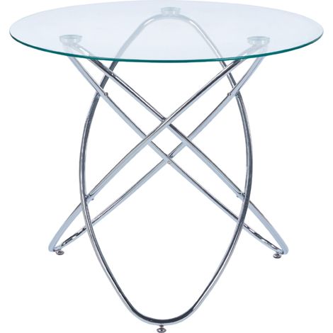 Table à manger moderne avec plateau en verre trempé et pieds en métal chromé (1/5)