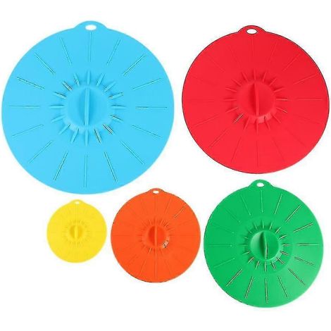 Ensemble de 5 couvercles en silicone pour bols, casseroles et poêles micro-ondes - ustensiles de cuisine en silicone pour film alimentaire K (1/5)