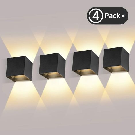 4 Pièces Applique Murale LED Exterieur 12W Appliques Murales Interieur 3000K Blanc Chaud Design Etanche IP65 - Noir-RAPANDA (1/5)