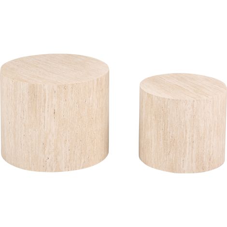 Conjunto de 2 mesas de centro redondas diseño tradicional MDF efecto travertino Manti