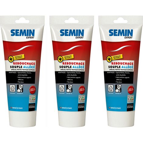 Lot de 3 enduits de rebouchage allégé pour trous et fissures importants Semin - intérieur - tube de 250 ml (1/5)