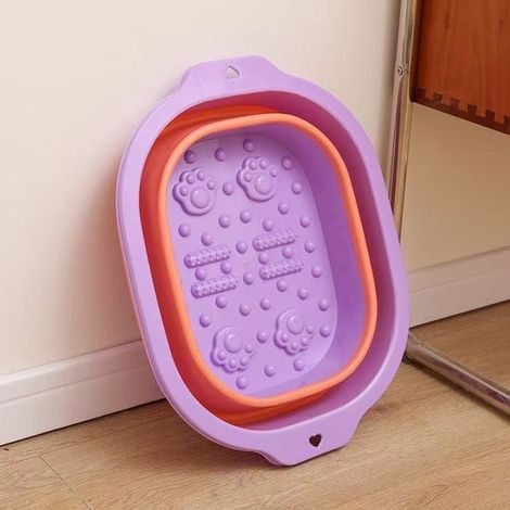 Bañera plegable para pies, cubo plegable para baño de pies, cestas de lavandería portátiles multifuncionales para lavar ropa (morado) (1/4)