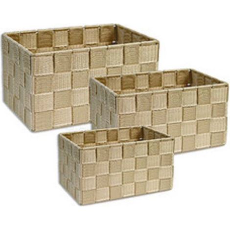 Trade Shop - STOFFKÖRBE 3 BOXEN ORGANISATOR AUFBEWAHRUNG BAD SCHAUM MAKE-UP DUNKELBEIGE - (1/2)