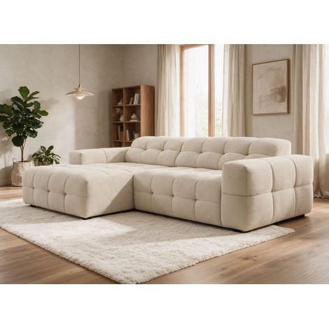 Canapé d'angle relax électrique en velours texturé beige FEDORA - (1/5)