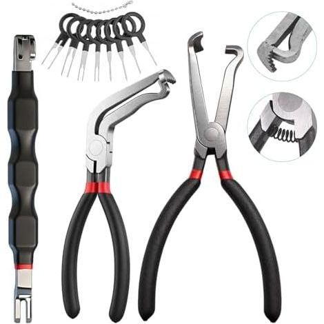 11-teiliges Set elektrischer Handtrennzangen mit geradem und gebogenem Hebel, doppelseitiger Zange und 8 Ausziehstiften für die Reparatur elektrischer Kfz-Steckverbinder, Kfz-Werkzeuge - (1/5)