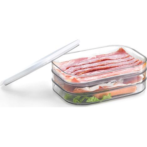 Boîte Charcuterie Réfrigérateur Transparente Empilable 3 Niveaux 3 × 550 ml, Sans BPA, Résiste jusqu'à -20 °C, pour Jambon, Charcuterie, Bacon et Fromage (1/5)