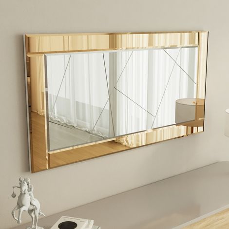 Espejo Ovaro, Detalles Geométricos, Forma Rectangular, Estructura Transparente, 120x60h cm, Marrón Bronce (1/5)