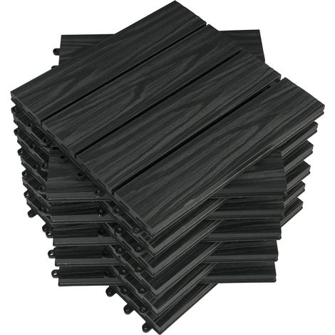 WOLTU Dalle de sol WPC 30x30cm. pour revêtement jardin extérieur fixation plug-in. Anthracite 22 pièces/2 m² GTF006an-2 (1/4)