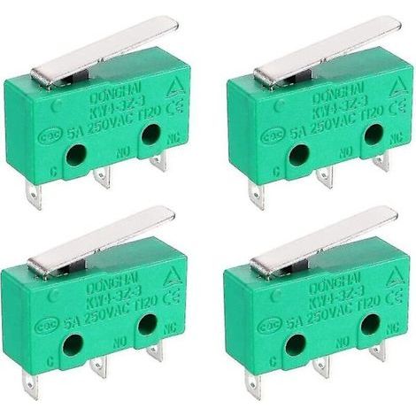 KW4-3Z-3 SPDT-Mikroschalter ohne Schließer. 3 Pins. Momentan. Kurzer Hebel für rechts. Grün (4 Stück)