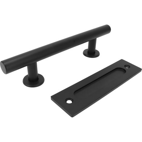 Poignée de porte de grange noire, double poignée coulissante ronde dissimulée pour porte d'armoire (1/5)