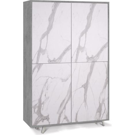Mobile Multiuso 4 Ante 107x169x41 cm Cemento/Marmo Calacatta