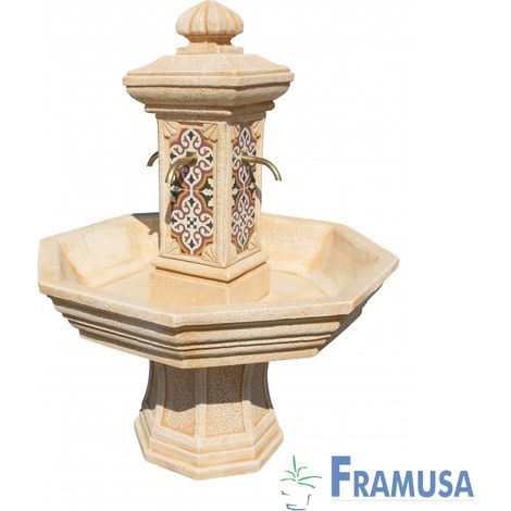 FUENTE DE PIEDRA ARTIFICIAL CENTRAL ADONIS GOLTIS OCRE CON BOMBA PARA JARDIN (1/2)