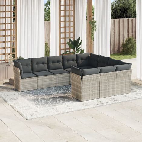 Set sofás jardín 10 pzas con cojines ratán sintético gris claro vidaXL (1/3)