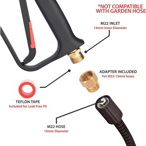 Pistolet court pour nettoyeur haute pression, 5 buses, tige coudée d'extension de 7 pouces, connecteur M22, remplacement de l'eau chaude et froide（1pc） (1/4)