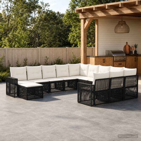Set Divano da Giardino 12 pcs Nero e Bianco Crema polyrattan vidaXL (1/5)
