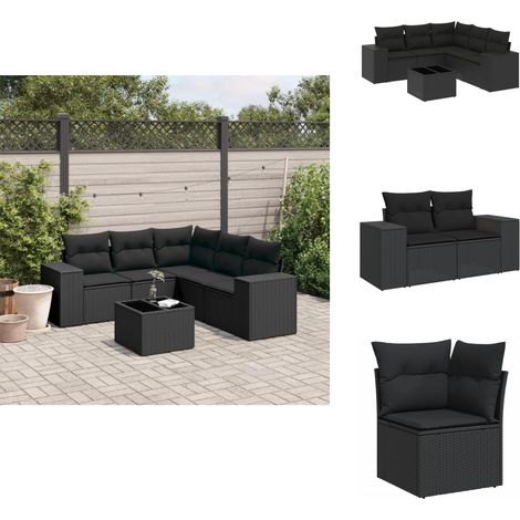 6-tlg. Garten-Sofagarnitur mit Kissen Schwarz Poly Rattan - Gartenmöbel Set - PE-Rattan Möbel - Outdoor Lounge - Esstisch Set - Balkonmöbel (1/5)