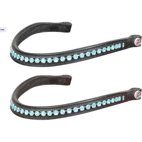 Full, Marrone: Frontalino per cavalli modello Aqua Nives in cuoio morbido con brillanti colore celeste