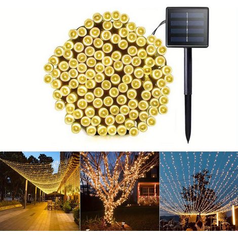 Guirlande lumineuse solaire, 22 mètres (72 pieds), 200 LED, 8 modes, décoration lumineuse extérieure à énergie solaire. (1/5)