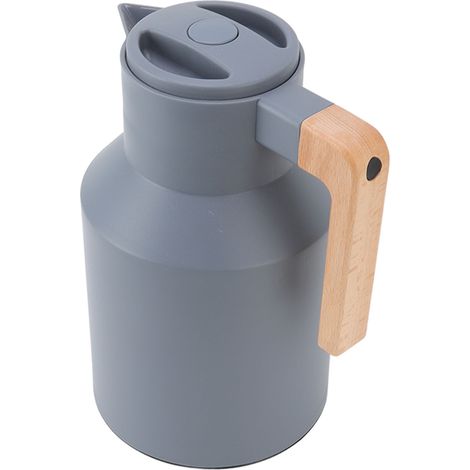 Carafe Isotherme 1000ml à Double Paroi avec Poignée en Bois pour Café, Thé et Jus, Conservation de la Chaleur, Gris (1/5)