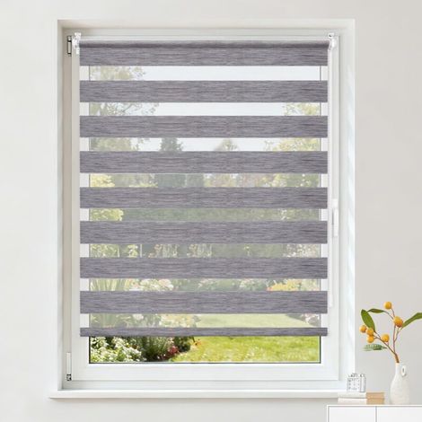 Store Enrouleur Jour Nuit - 1 Unité - Polyester - Réglage Lumière - Fenêtre Porte - Gris 45x210 cm (1/5)