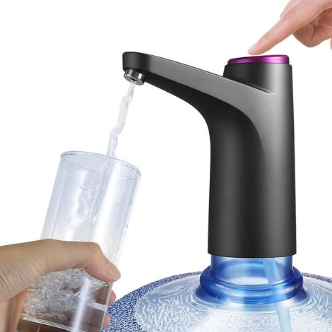 Distributore d'acqua NK - Indicatore LED, batteria ricaricabile USB da 1200 mAh, materiale in silicone, compatibile con da 4,5L 5L 7,5L 10L 11,3L 15L 18,9L - adattatore da 3,8 e 4,8cm - (nero) (1/5)