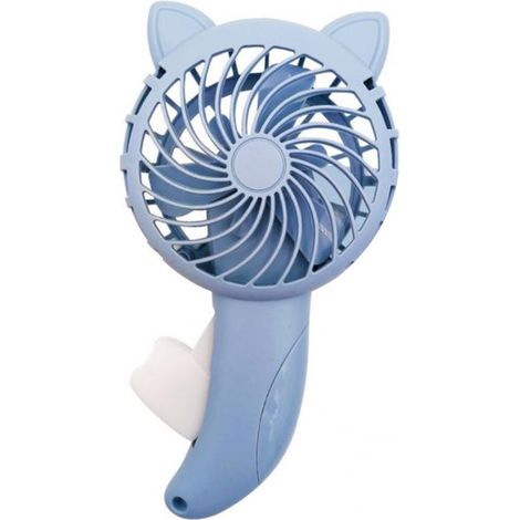 Ventilador manual con forma de orejas de gato, sin pilas, de tamaño pequeño, ideal para viajes y actividades al aire libre (azul).
