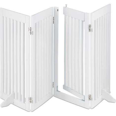 Relaxdays Safety Gate with Door, Retractable, Stable Feet, Children & Pets, Free-Standing Barrier, HxW: 92x206 cm, White