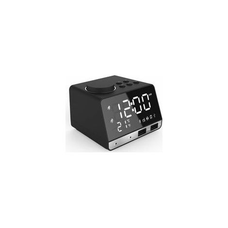 Miroir horloge LED double réveil, enceinte Bluetooth, radio FM, USB, noir –